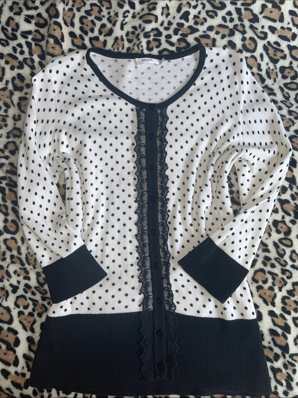 ♡ White and Black Polka Dot Button-Front Lace Cardigan